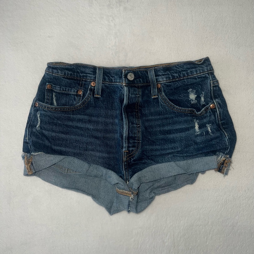 Levi's Blue Distressed Jean Shorts